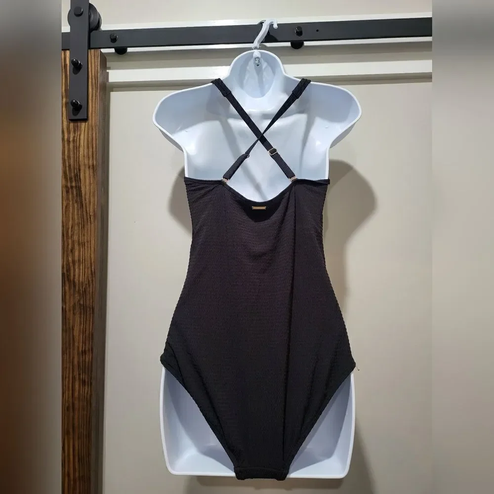 Sea Level Swim Spinnaker Cross Front One Piece NWOT sz 8 Black